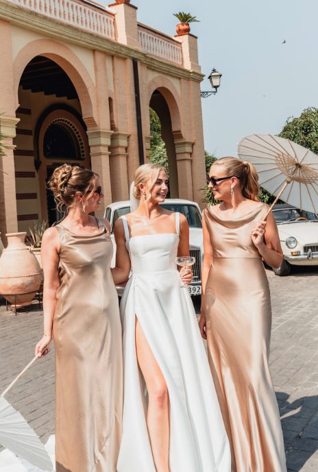 Bride and bridesmaids at the villa